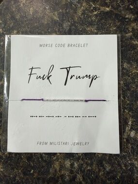 Morse Code Bracelet f*ck Trump — Purple Cord with Silver Beads